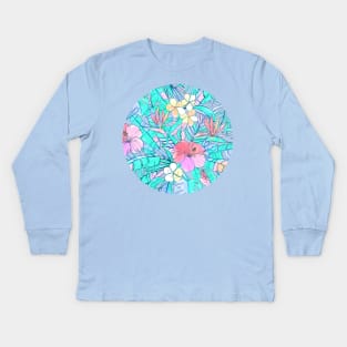 Pretty Pastel Hawaiian Hibiscus Print Kids Long Sleeve T-Shirt